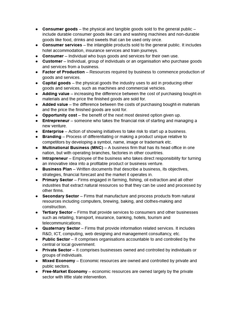 All Business As Level Definitions | PDF | Marketing | Pricing