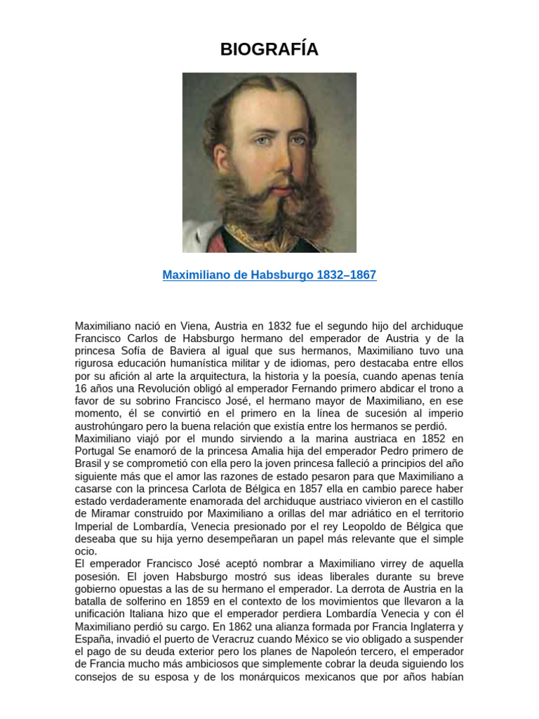 Biografía de Maximiliano de Habsburgo | PDF