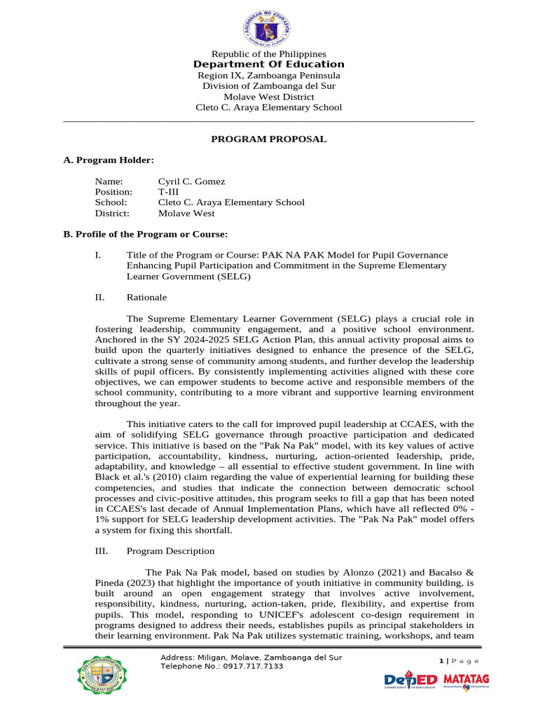 SELG Pupil Governance Proposal 2024 | PDF | Mentorship | Leadership