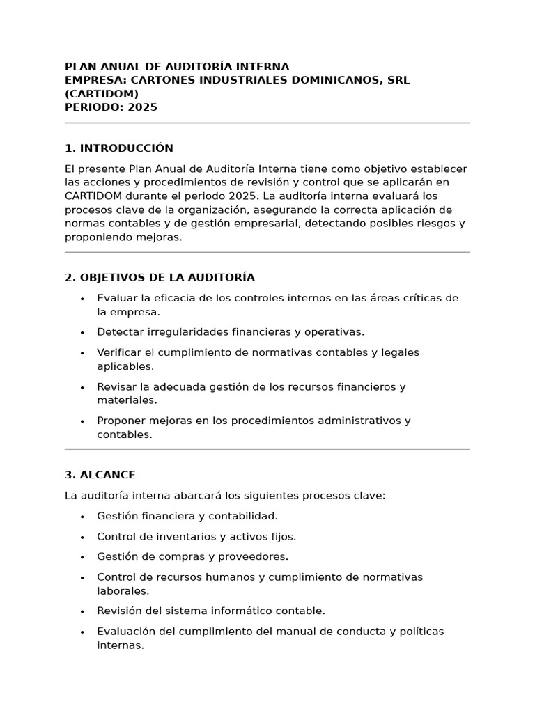 Plan Anual de Auditoría Interna 2025 | PDF | Auditoría | Contabilidad