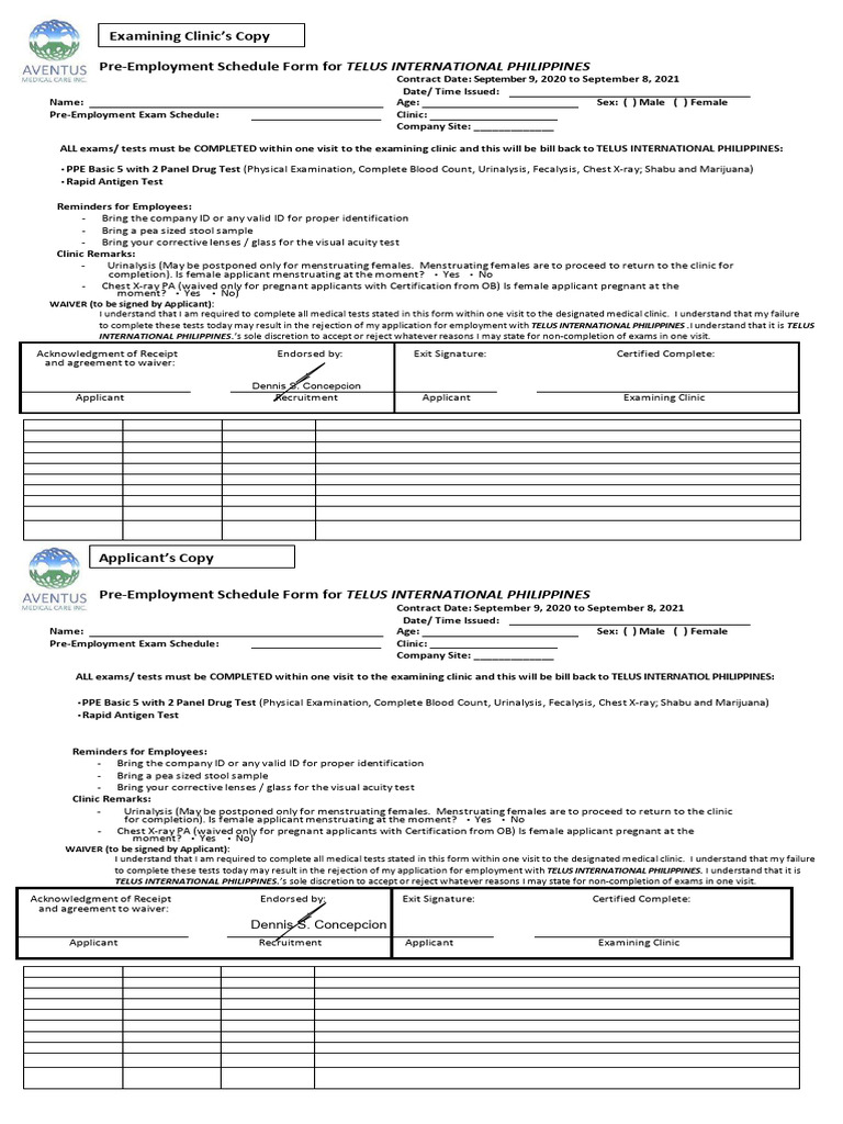 TELUS PH Pre-Employment Exam Schedule | PDF | Medical Tests | Clinical ...