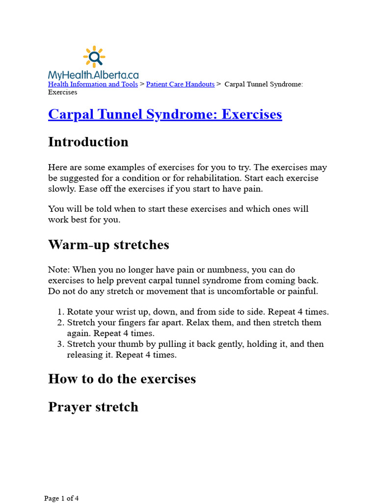 Carpal Tunnel Syndrome Exercise Guide | PDF | Hand | Carpal Tunnel Syndrome
