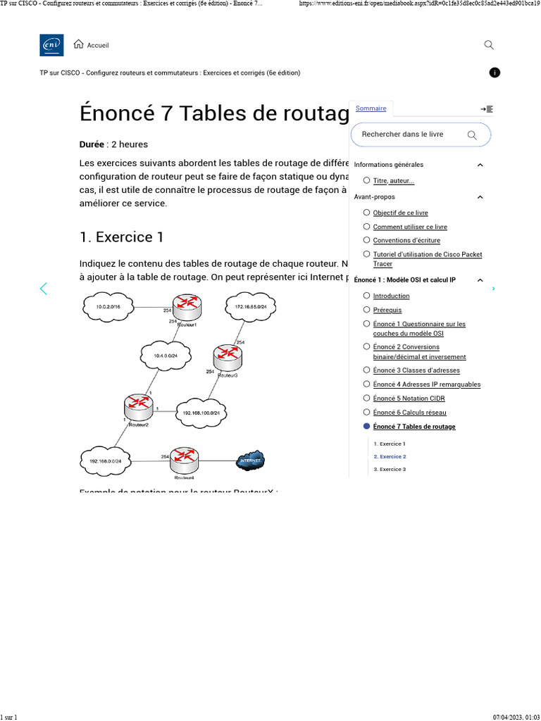 Tables de routage Cisco : Exercices pratiques | PDF | Routage | Adresse IP