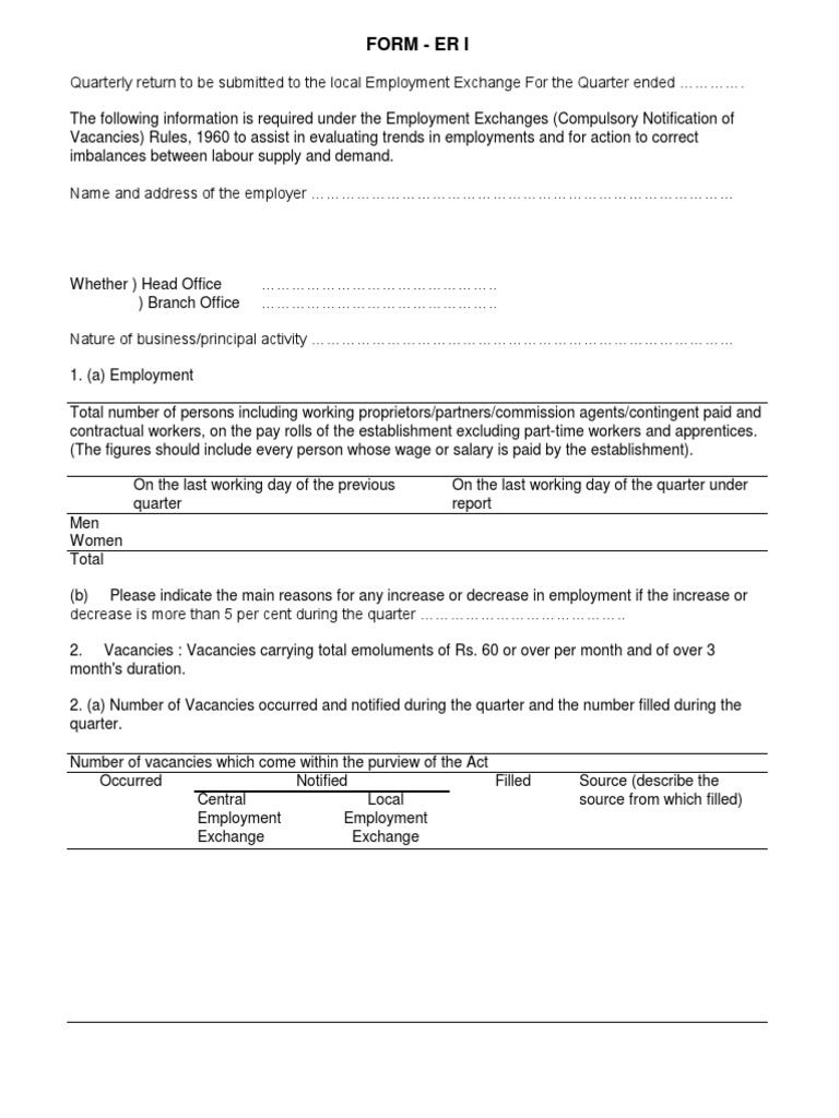 ER-1 Employment Exchange Return Form | PDF
