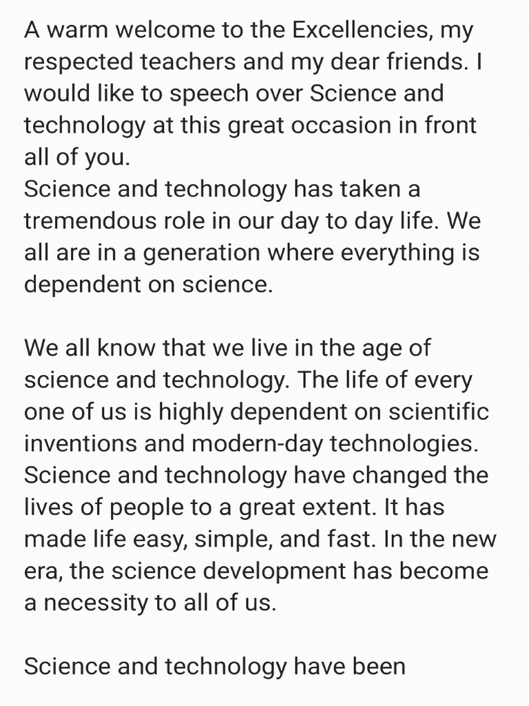 Speech About Science and Technology | PDF
