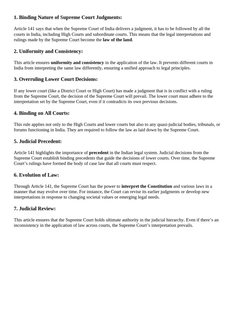Supreme Court Authority: Articles 141 & 142 | PDF | Supreme Courts ...