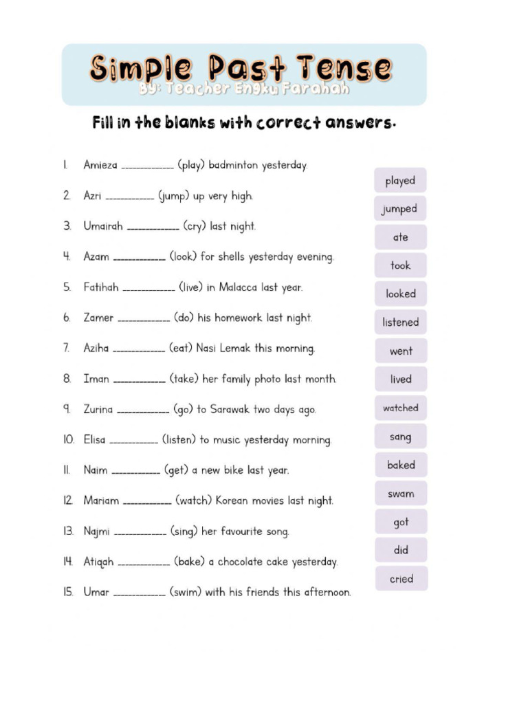 Worksheet - Past Simple 4 | PDF