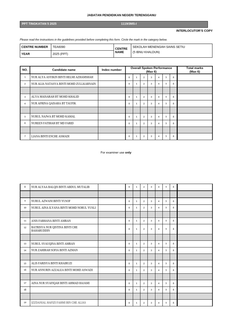Interlocutor Assessment Form 2025 | PDF
