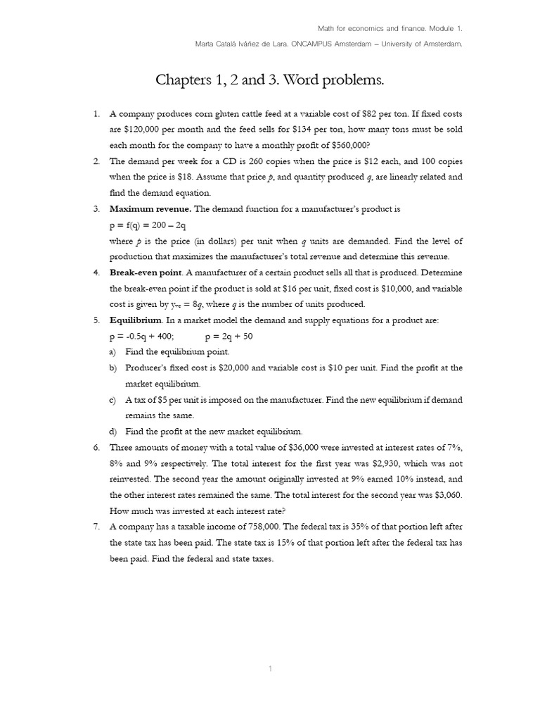 M1+-+AH+-+Chapters+1+to+3+-++word+problems+-+key | PDF | Demand ...