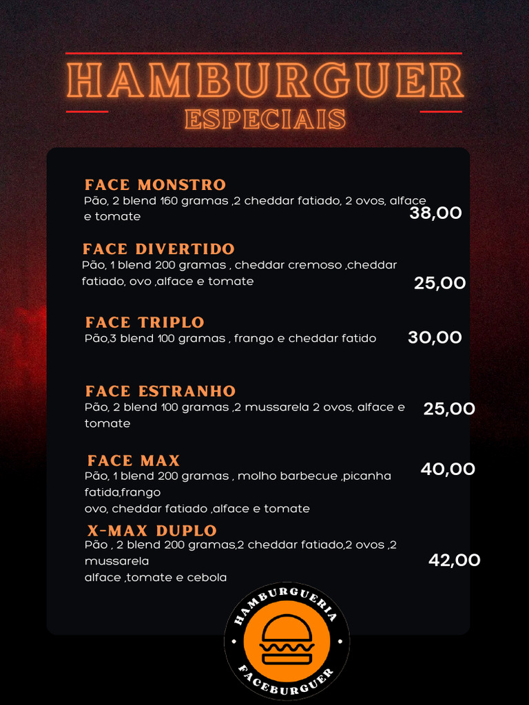 Cardápio de Lanches Faceburger | PDF