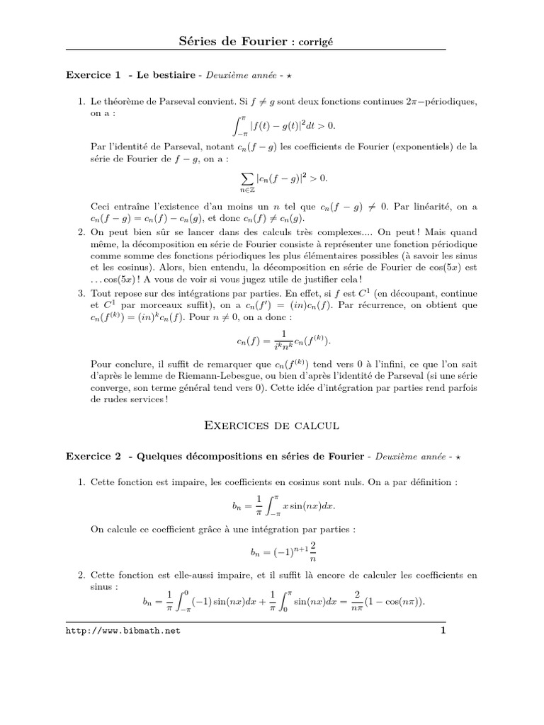 Exercices Corrigés sur les Séries de Fourier | PDF | Limite ...