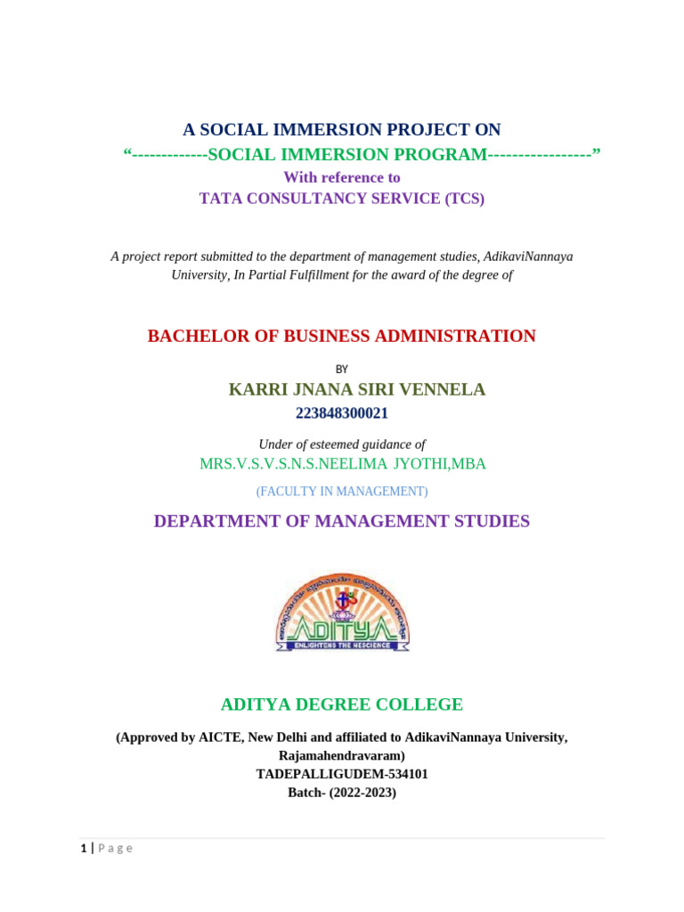 TCS Social Immersion Project Report | PDF