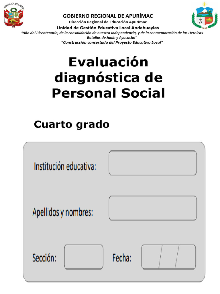 Evaluación Diagnóstica de Personal Social 4to Grado | PDF