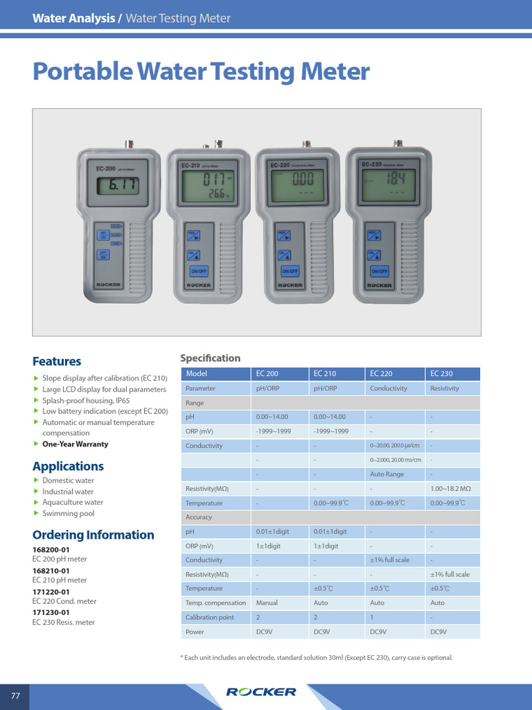 Rocker Portable Water Testing Meter | PDF | Ph | Electricity