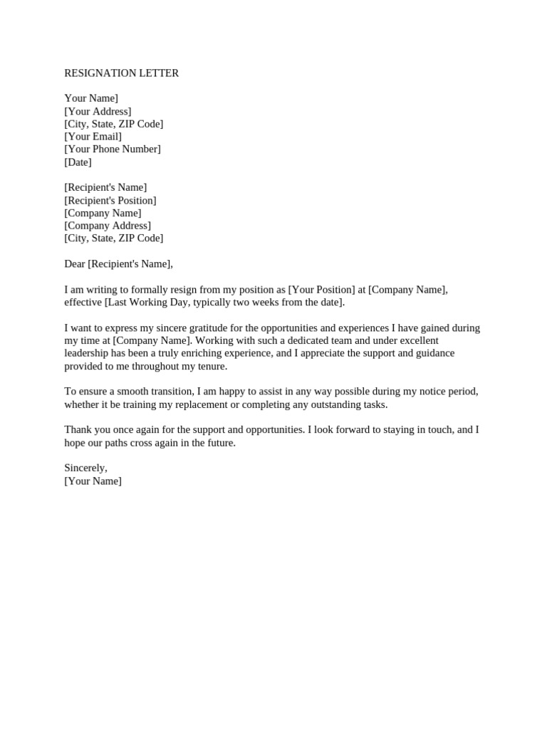 Professional Resignation Letter Template | PDF