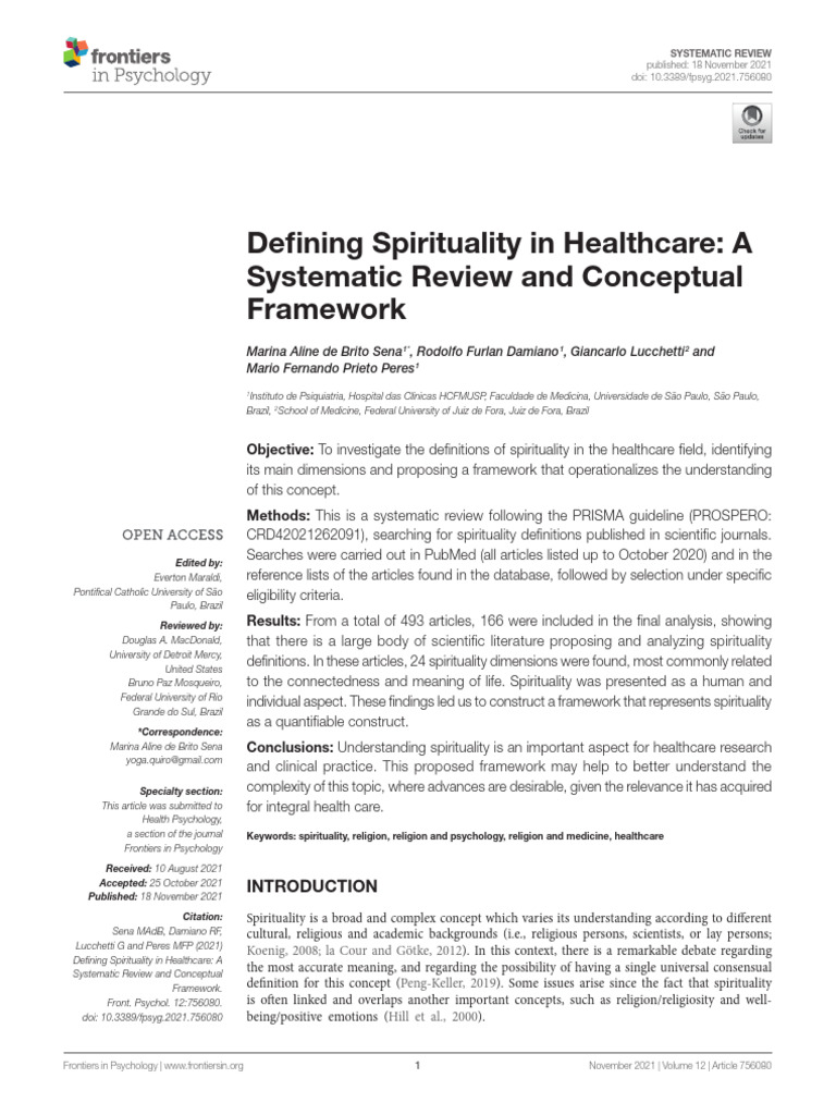 Spirituality in Healthcare: A Systematic Review | PDF | Spirituality ...