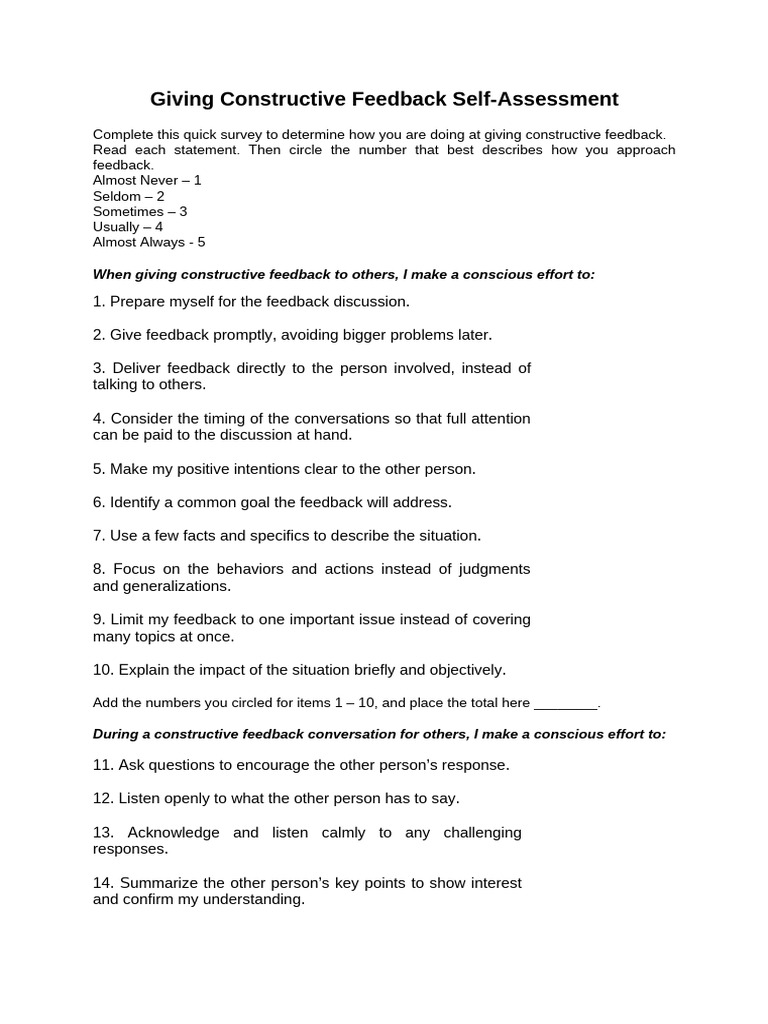 Giving Constructive Feedback Self | PDF | Intention | Psychological ...