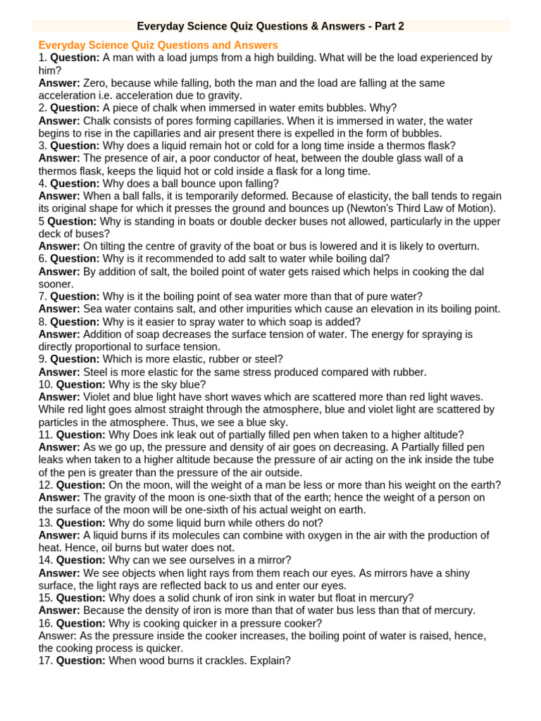 Everyday Science Quiz: Questions & Answers | PDF | Atmosphere Of Earth ...