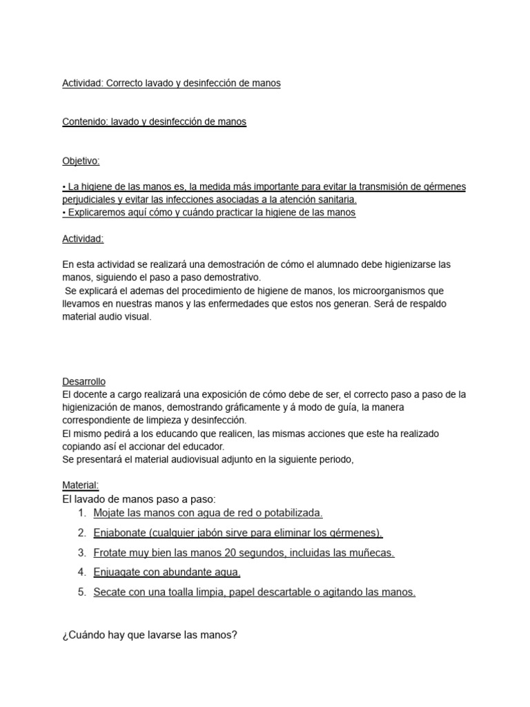 Actividad Corecto Lavado de Manos | PDF