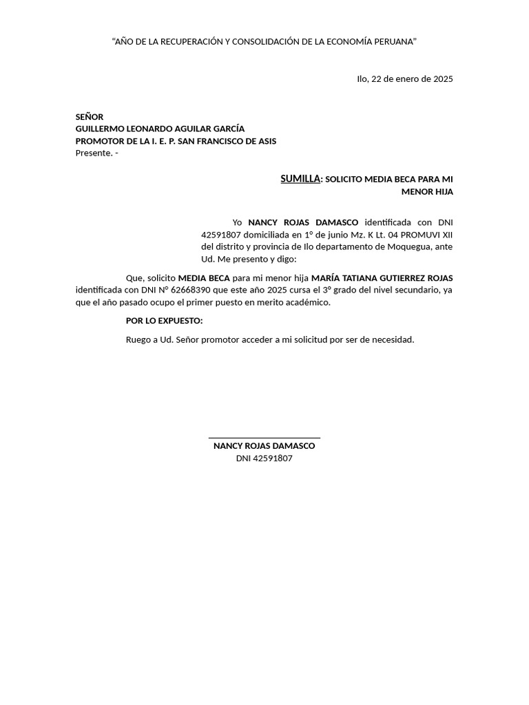 Solicitud de Media Beca Escolar 2025 | PDF