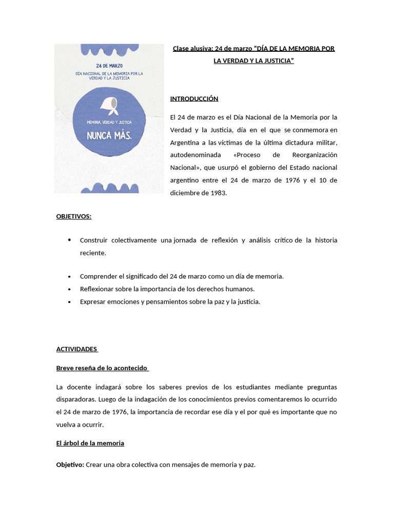 Actividades para el Día de la Memoria | PDF