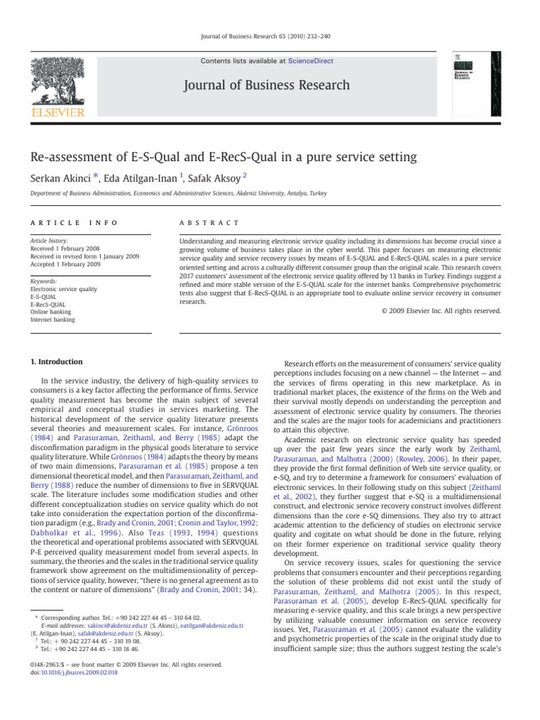 E-S-QUAL and E-RecS-QUAL Re-assessment | PDF | Variance | Validity ...