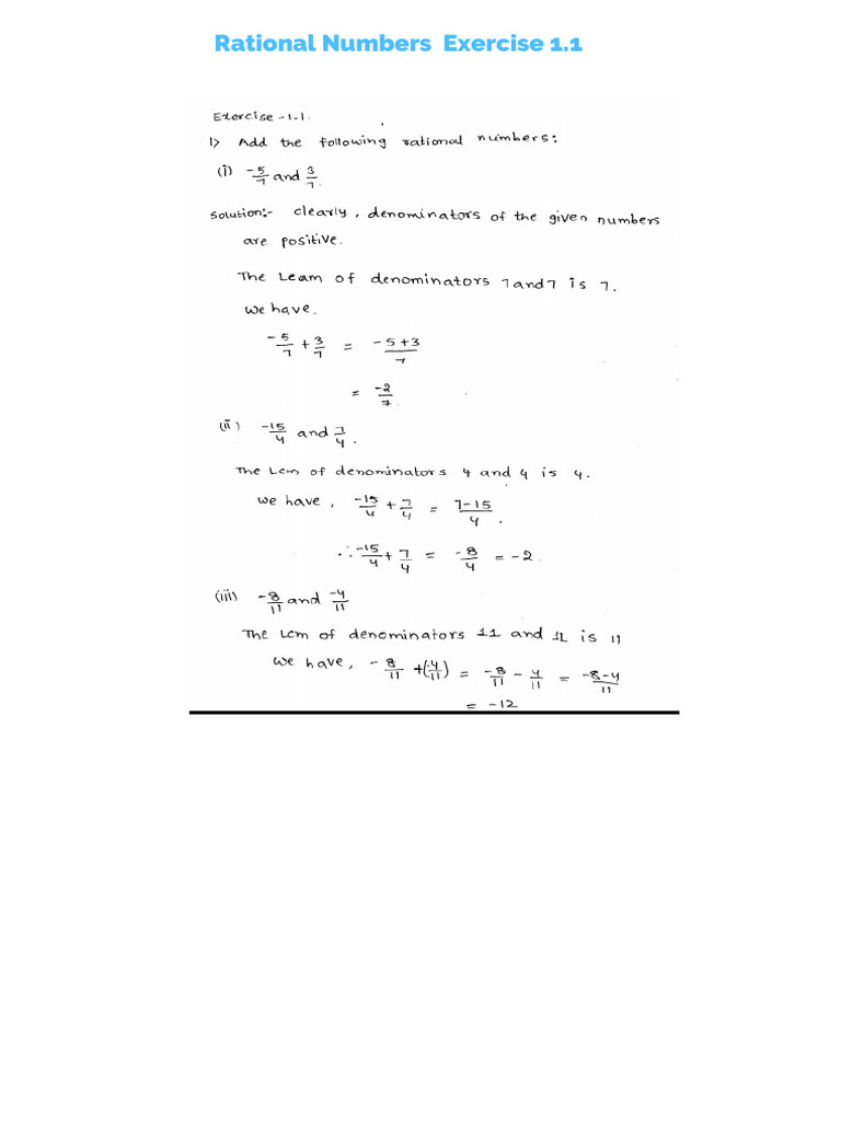 Rational Numbers Exercises 1.1-1.8 | PDF