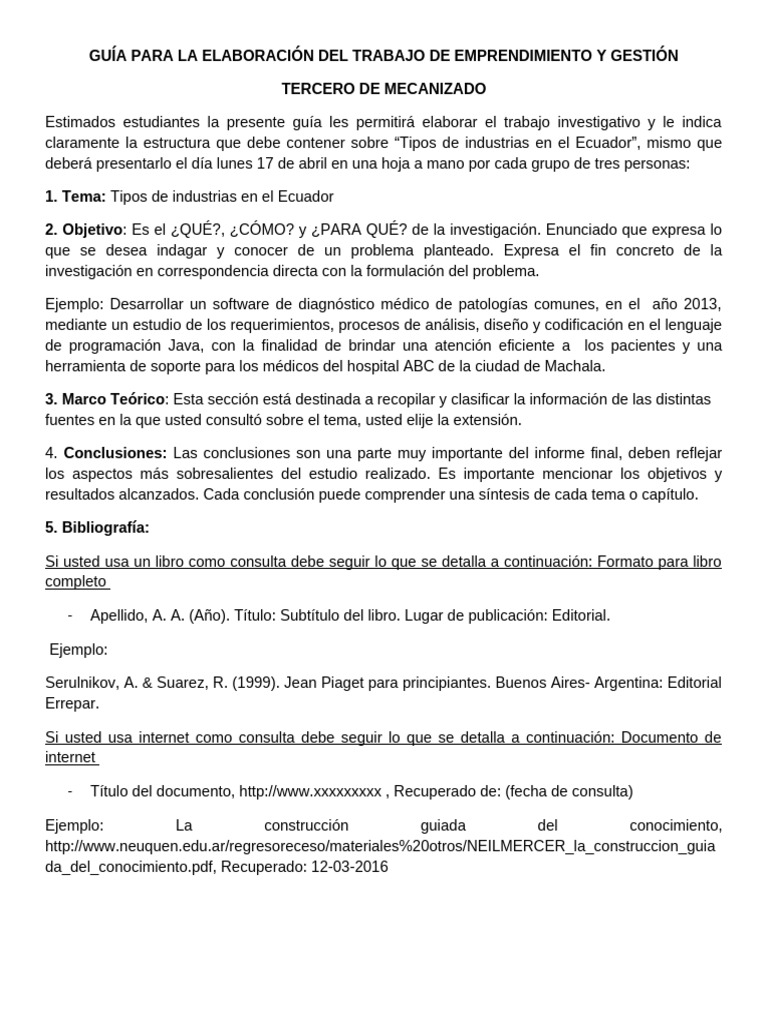 Guía para La Elaboración Del Trabajo de Emprendimiento y Gestión | PDF