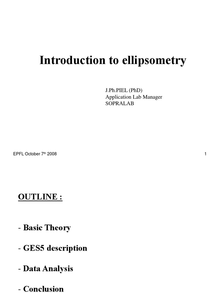 Introduction To Ellipsometry - EPFL 2008 | PDF