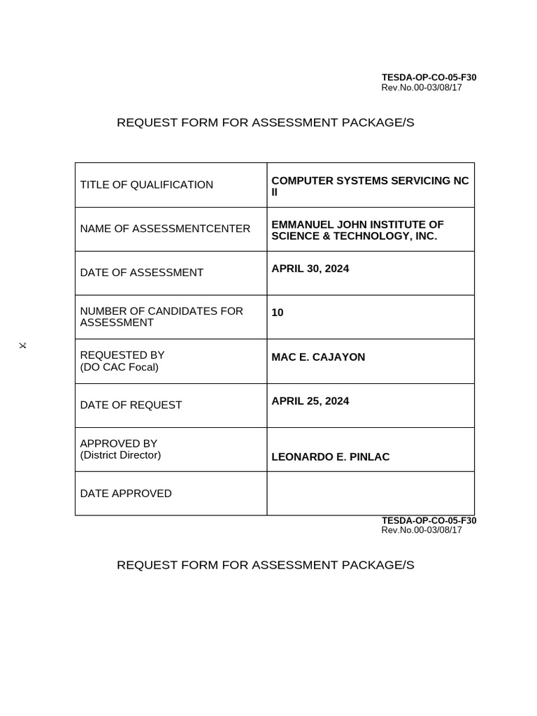 Computer Systems Servicing Assessment Request | PDF