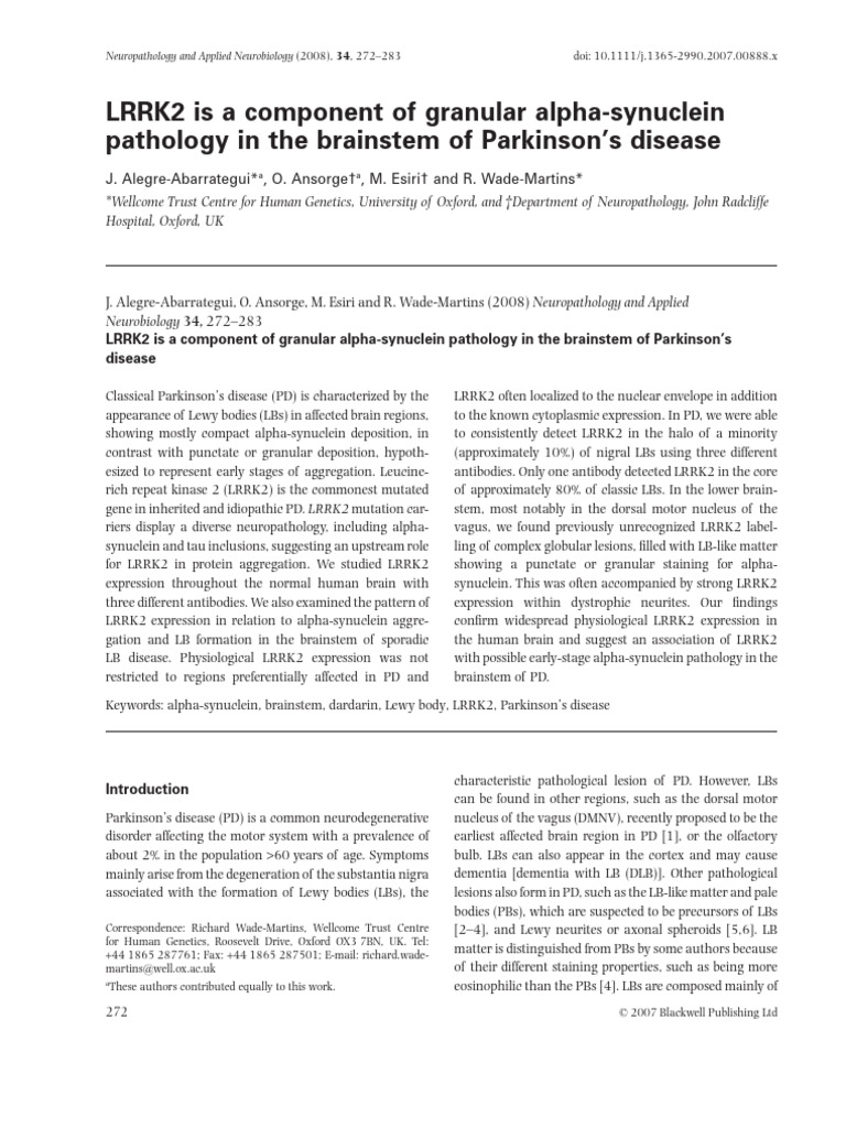 2007LRRK2 is a component of granular alpha-synuclein pathology in the ...
