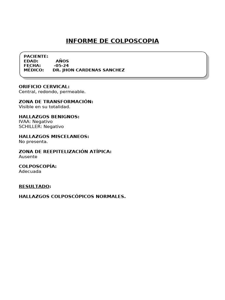Informe de Colposcopia Normal | PDF