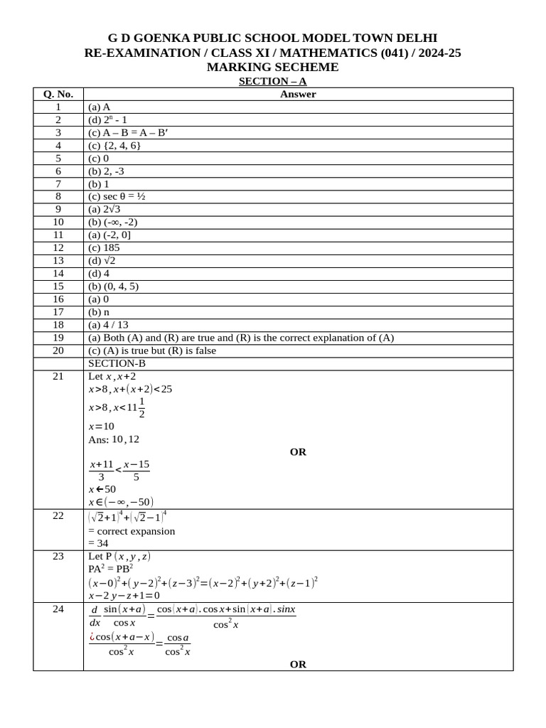 Xi Maths Buffer Marking Secheme | PDF | Mathematics