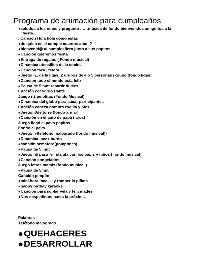 Programa de Animación para Cumpleaños Infantil | PDF