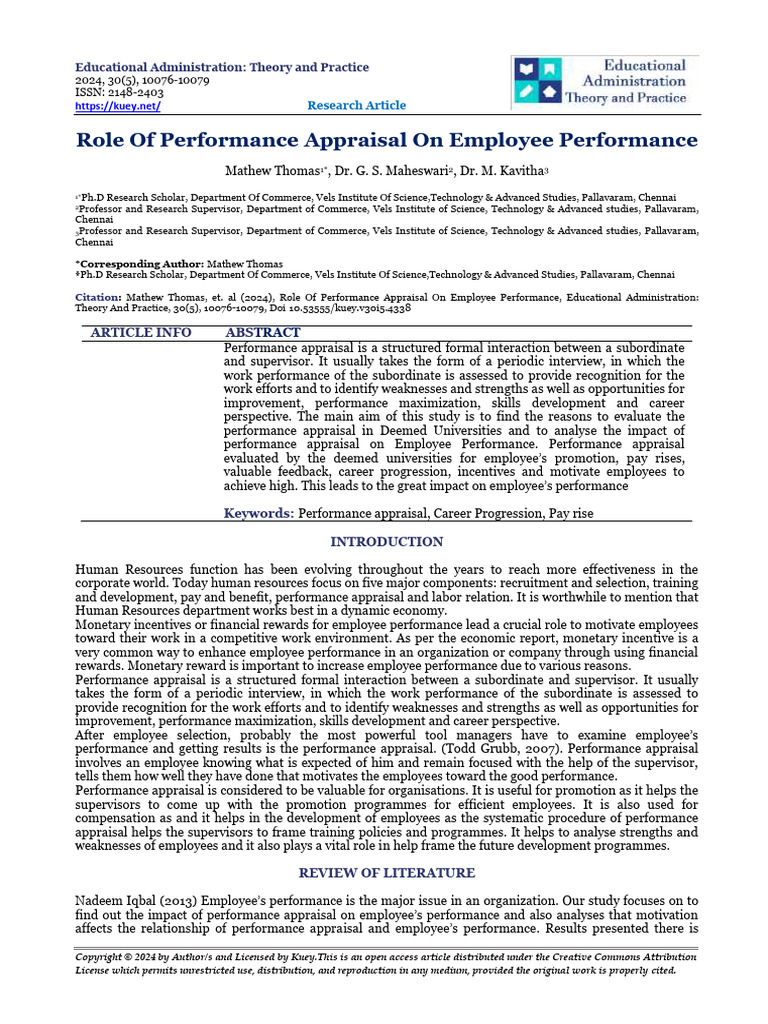 Role of Performance Appraisal On Employee Performa | PDF | Performance ...