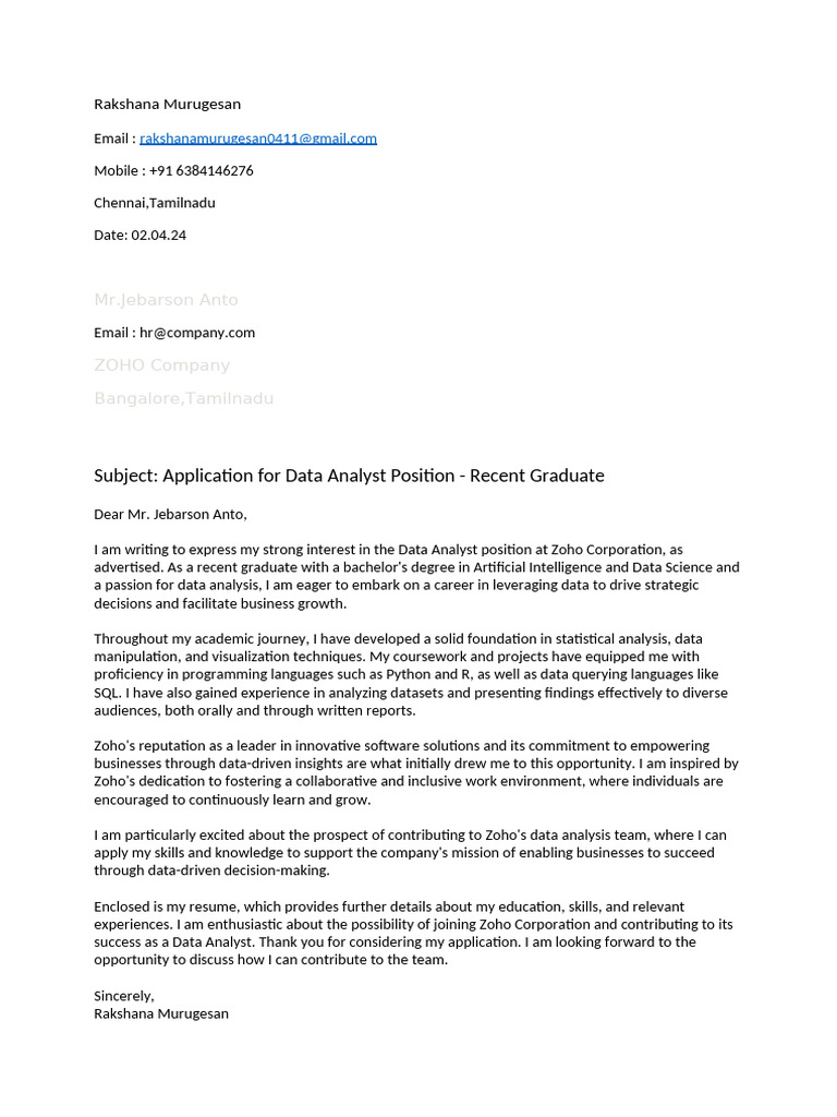 Application for Data Analyst Position | PDF