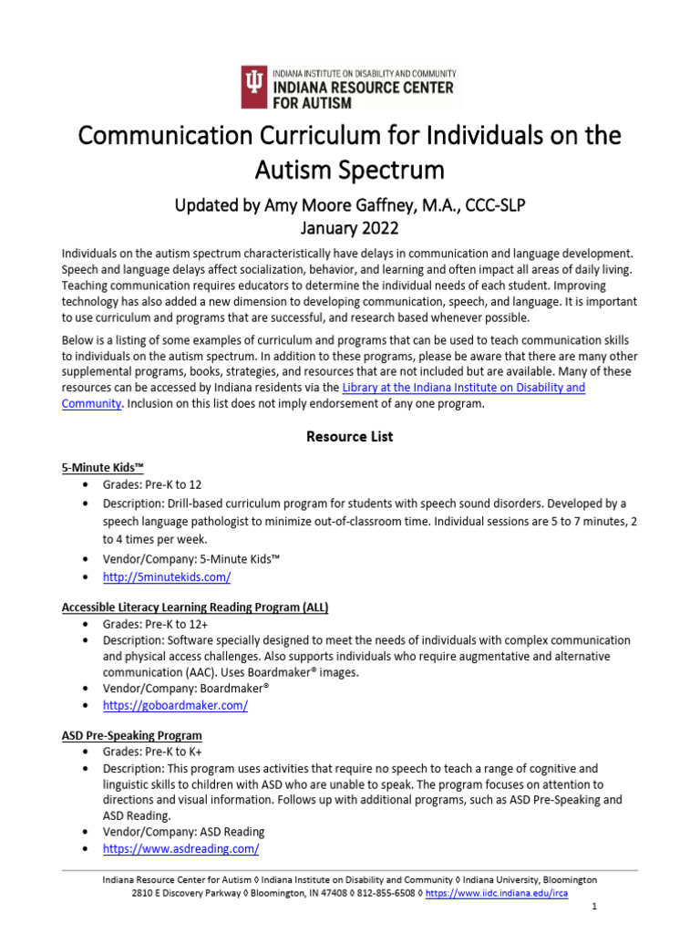 Communication Curriculum for Autism | PDF | Phonics | Autism