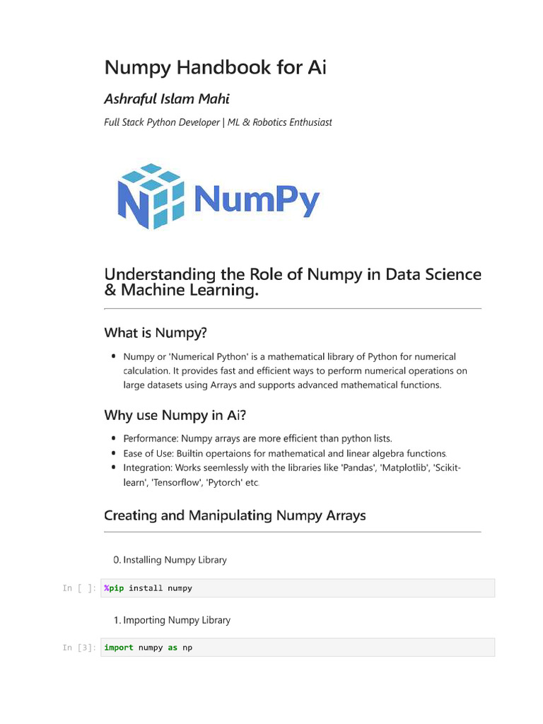 Numpy Handbook For Ai | PDF