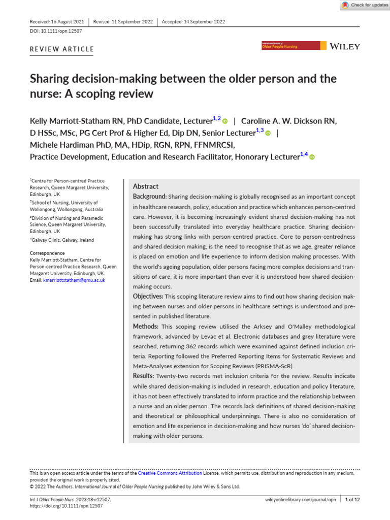 Shared Decision-Making in Older Nursing Care | PDF | Systematic Review ...