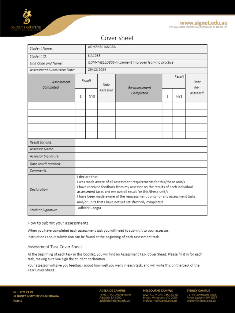 TAELED803 Assessment Submission Guide | PDF | Educational Assessment ...