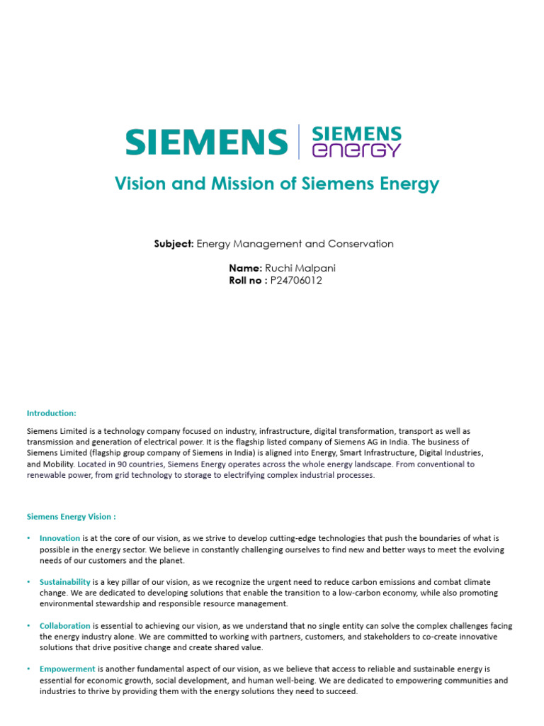 Siemens Energy Vision and Mission Overview | PDF | Sustainability ...