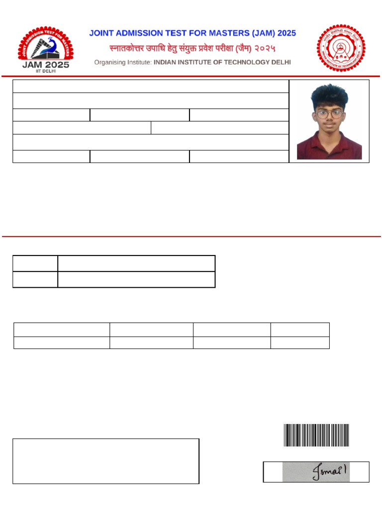 JAM 2025 Application Details for Mohamed Ismail | PDF