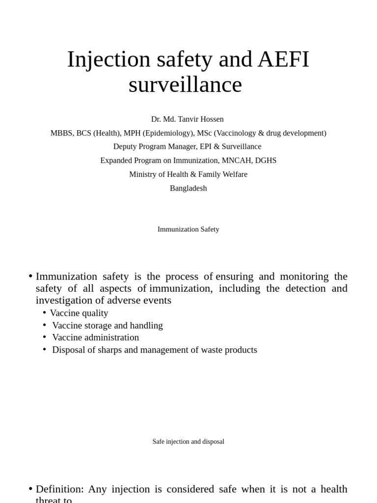 Injection Safety - AEFI Surveillance | PDF | Injection (Medicine ...