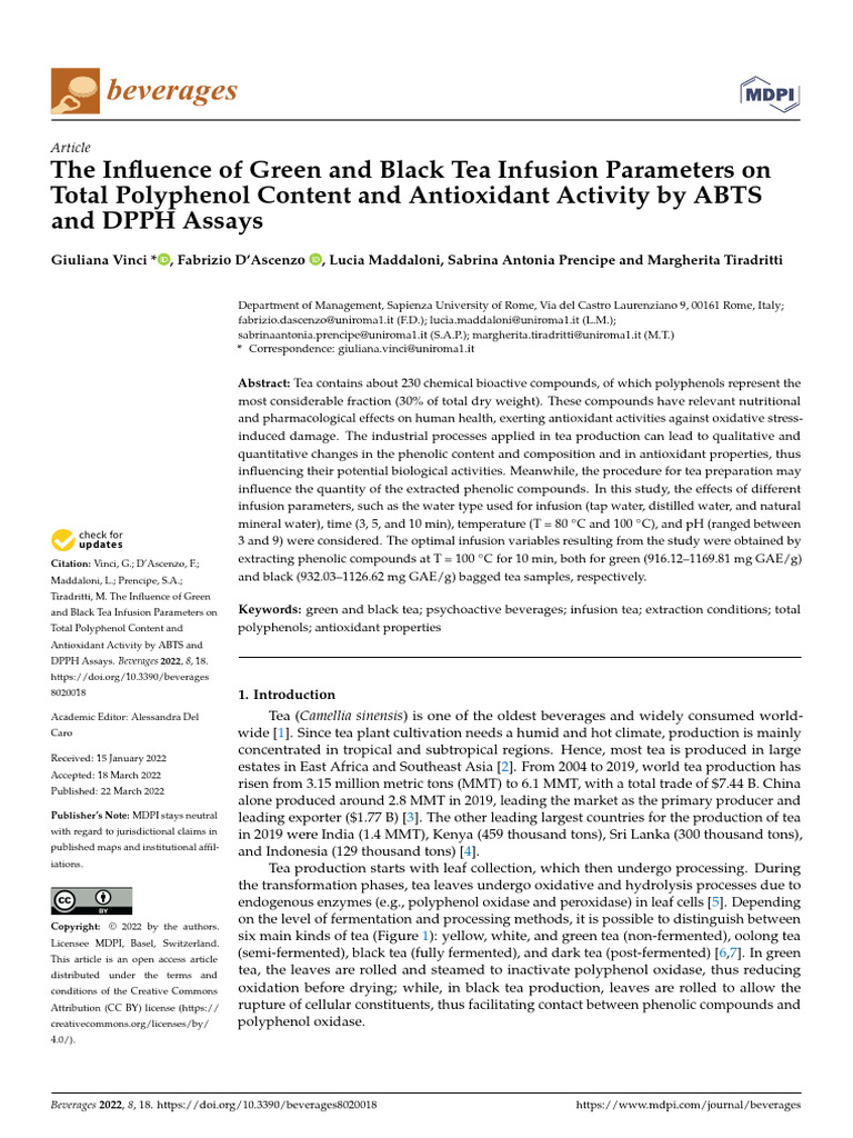 Tea Infusion Effects on Polyphenols and Antioxidants | PDF | Polyphenol ...