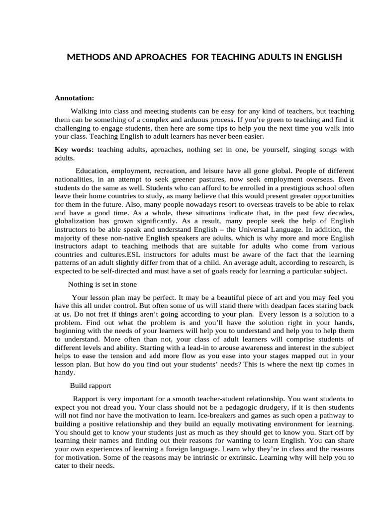 Methods of teaching adults | PDF | English As A Second Or Foreign ...