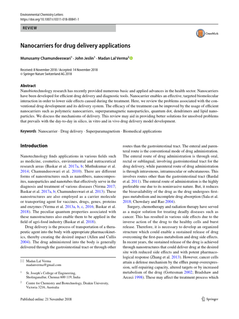 Nanocarriers in Drug Delivery Systems | PDF | Liposome | Nanoparticle