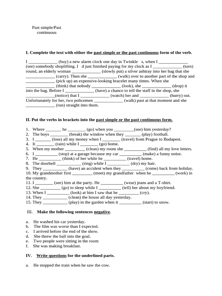 Past Simple vs. Past Continuous Exercises | PDF