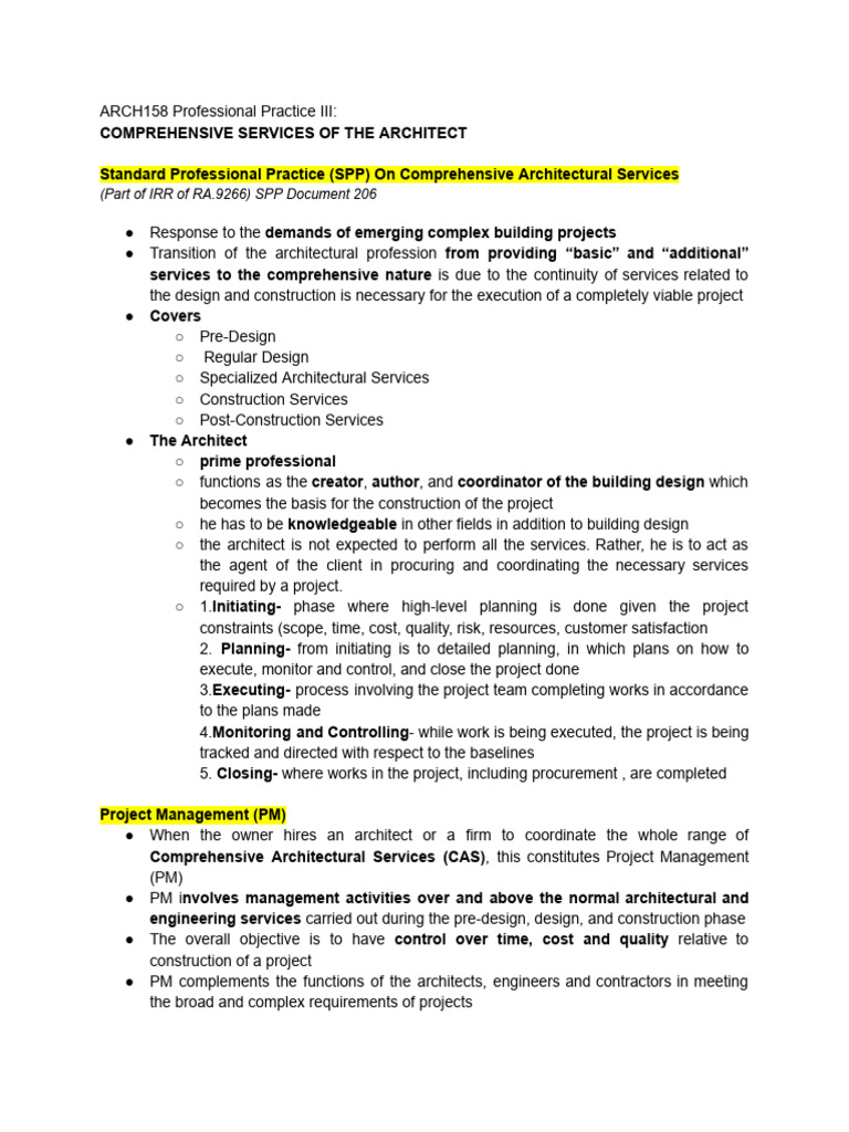 Comprehensive Architectural Services Guide | PDF | Architect ...