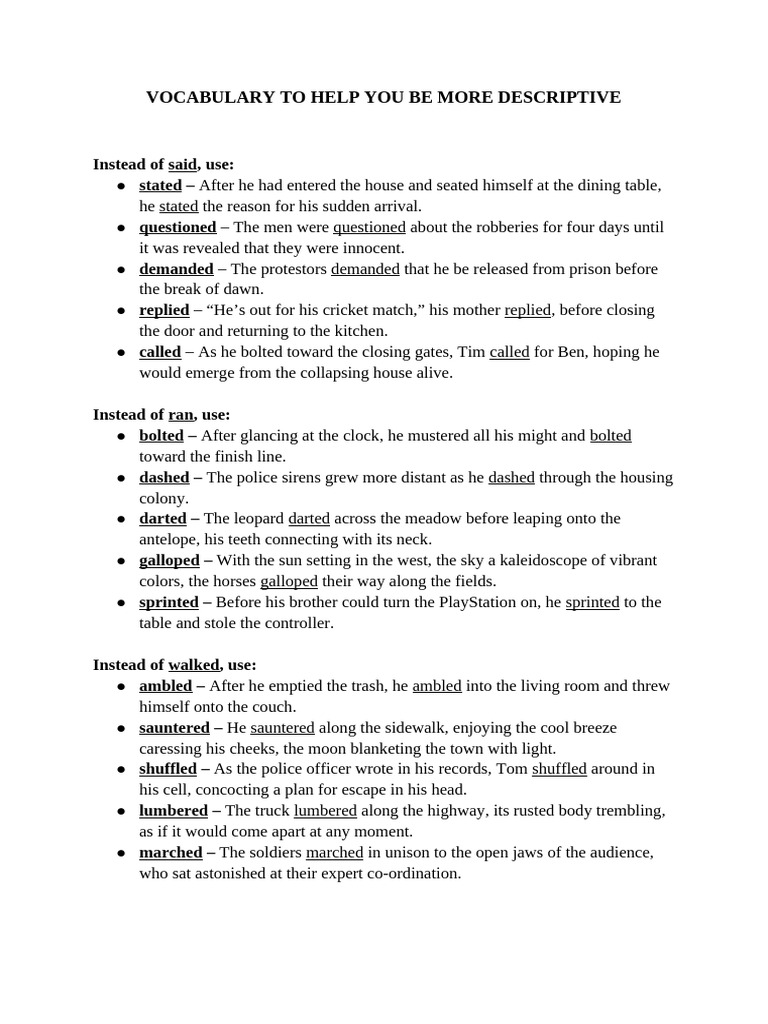 Descriptive Vocabulary Enhancements | PDF