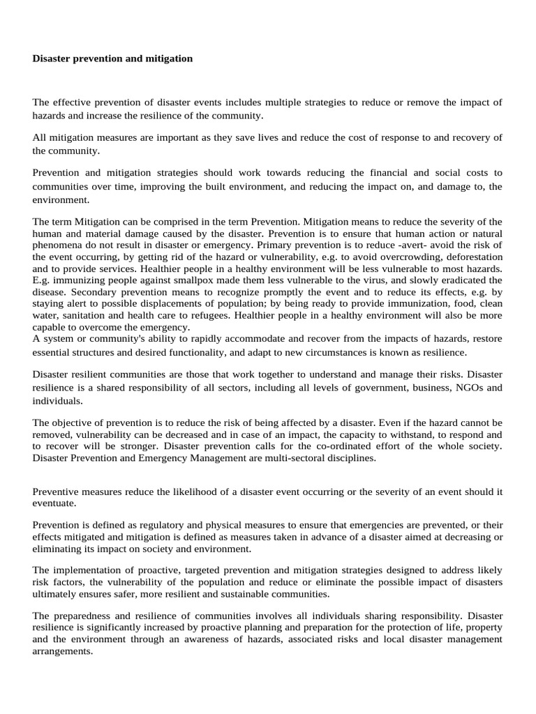 Disaster Prevention and Mitigation Strategies | PDF | Risk | Emergency ...